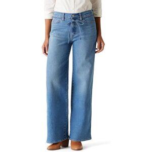Women's Wide Leg Jean Pants Stretch Denim Mid-Rise Belted Plus Size Comfortable